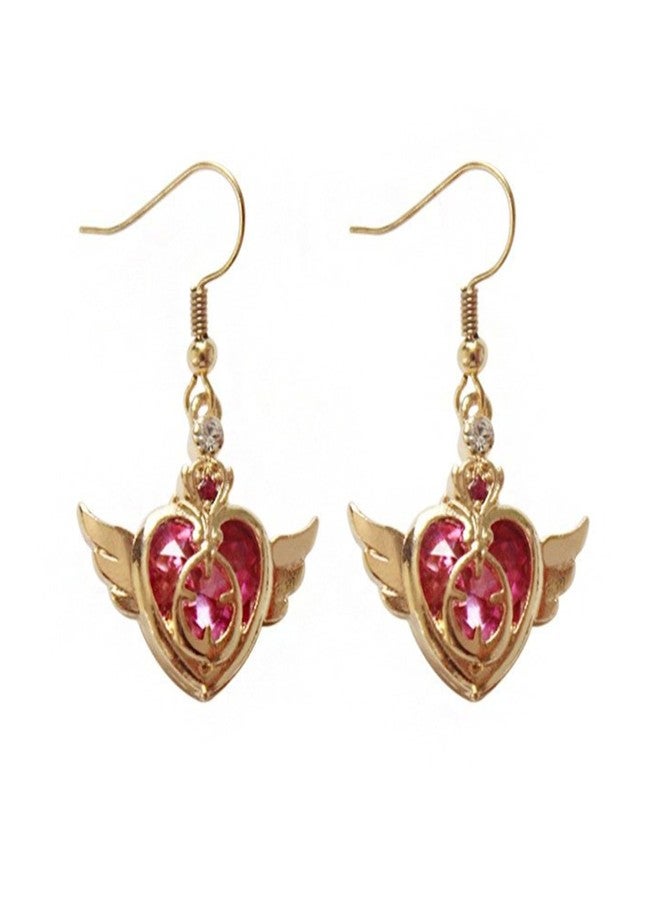 POYAMUSE Lovely Heart and Crown Crystal Dangle Earrings - Sweet Cosplay Jewelry for Women-heart - Image 1
